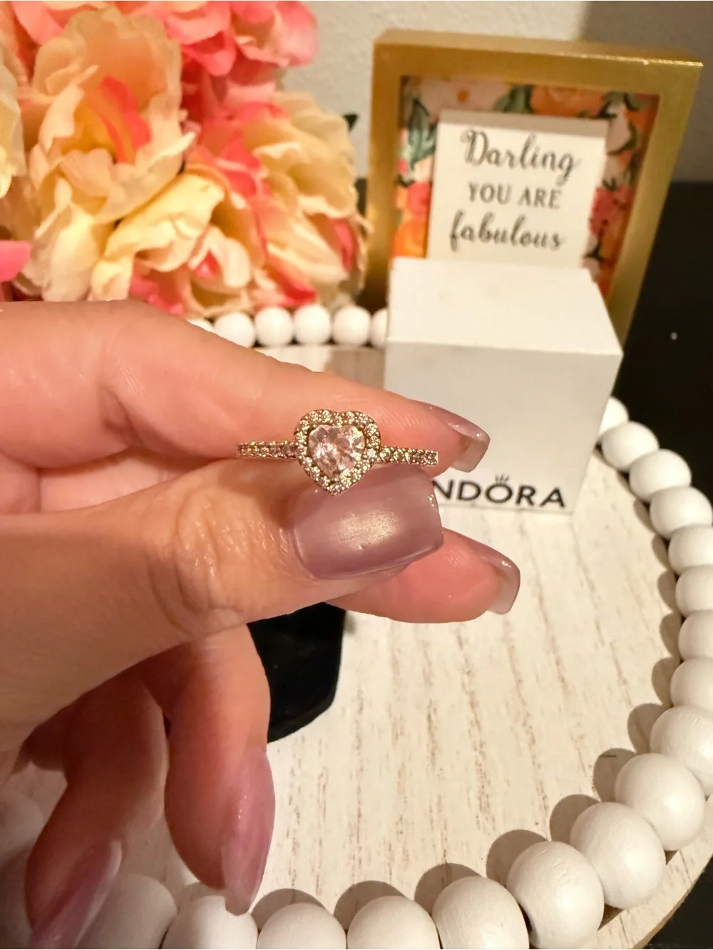Pandora Rose Heart Halo Ring Pink CZ Size 56 US 7.5 ALE MET Signed With Box